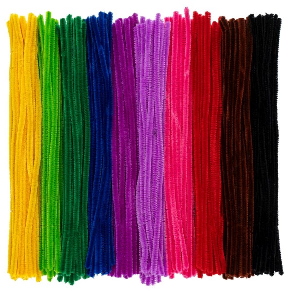 Chenille-Drähte, Farbsortierung 2, 30cm lang, Ø 6mm, 10 verschiedene Farben, 250 Stück