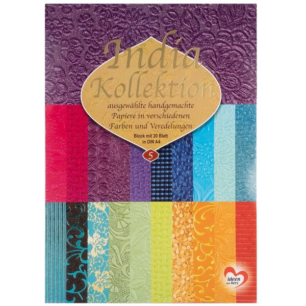 Naturpapiere, India Kollektion, DIN A4, Block mit 20 Blatt, Sortierung 5
