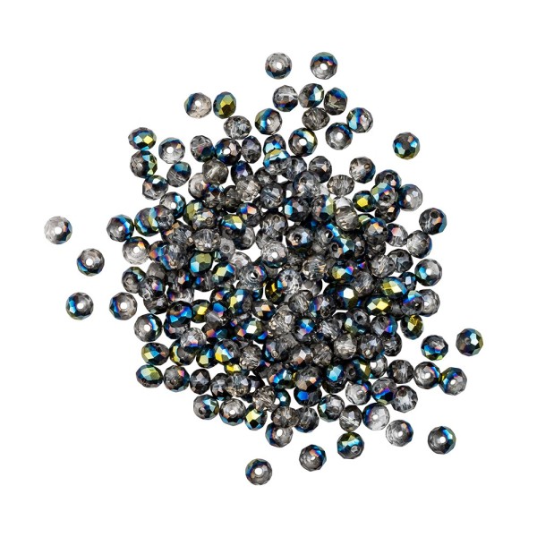 Perlen, rund, Ø 3mm, facettiert, zweifarbig, klar, grünblau-metallic, 200 Stück