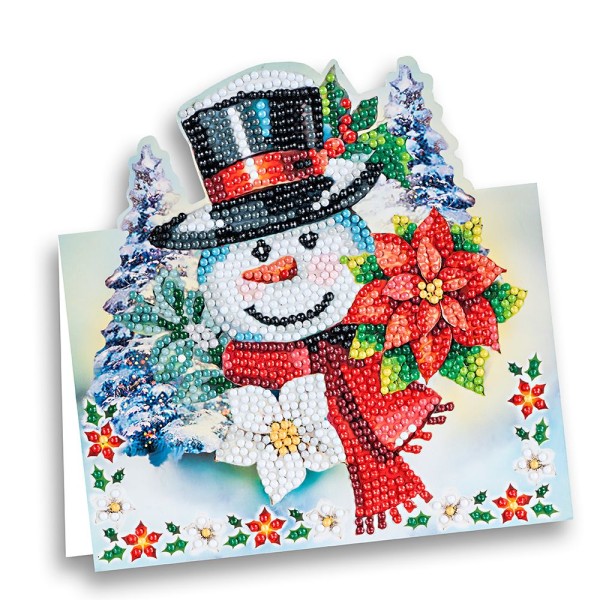 Diamond-Painting-Aufstellkarte, Schneemannkopf, 16,3cm x 16cm, inkl. Umschlag & Werkzeug