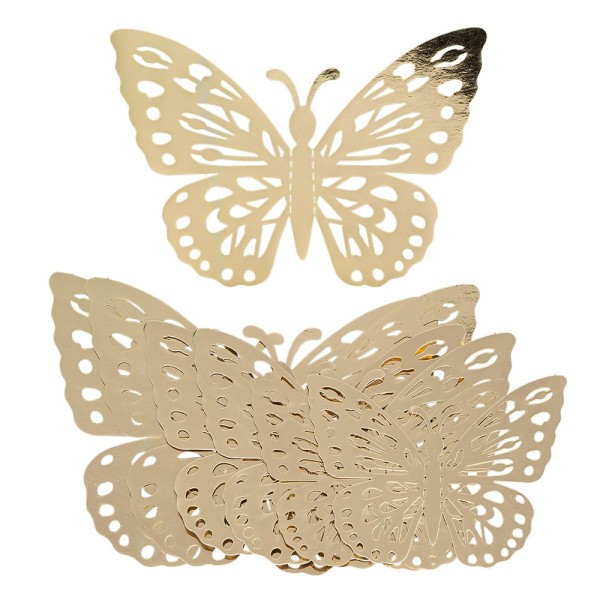Laser-Aufleger Schmetterlinge, Design 1, je 2 Stück in 3 Größen, gold, spiegelnd, 6 Stück