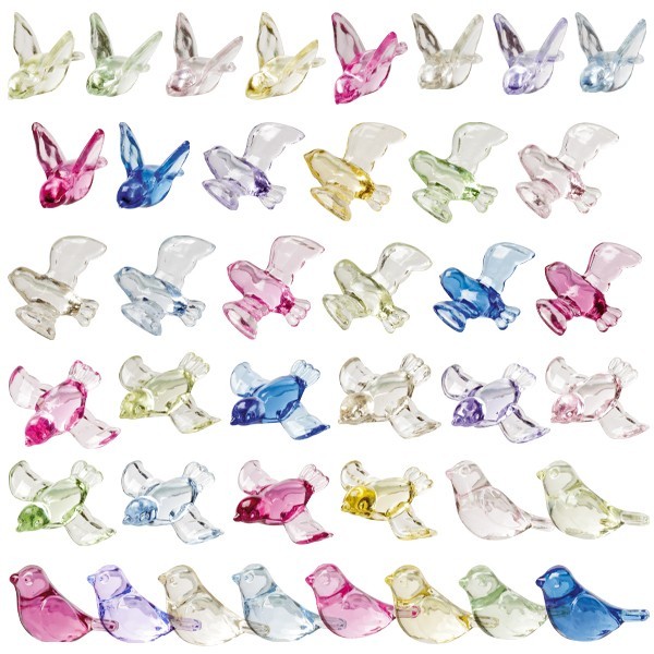 40 Mini-Kristall-Vögel, transparent, bunt
