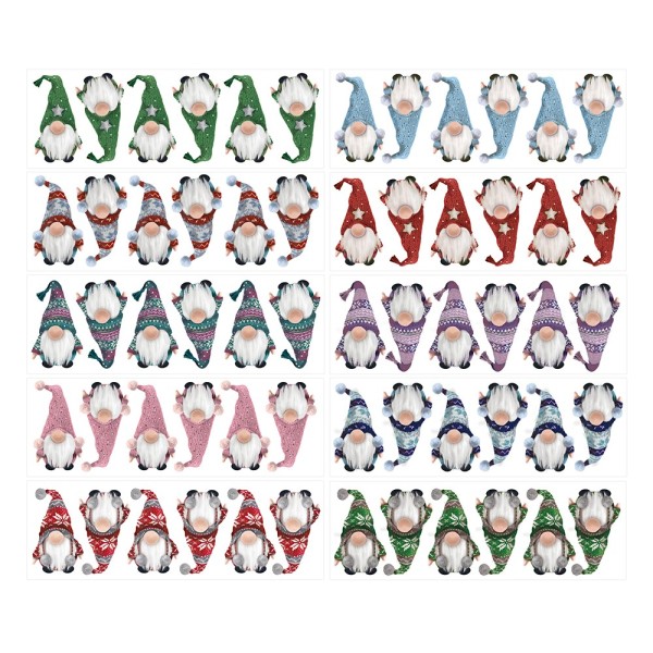 Transparent-Stickerbogen, Weihnachts-Wichtel, verschiedene Designs, 10cm x 30cm, 10 Bogen