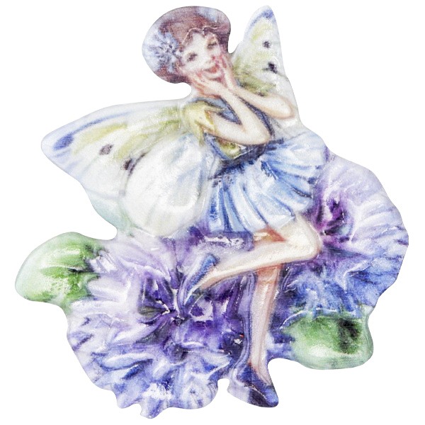 Wachsornament Elfen mit Blüten 1, farbig, geprägt, 7cm