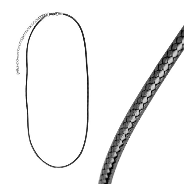 Lederoptik-Halsketten, 45cm lang, verlängerbar, Stärke: 2mm, schwarz, 3 Stück