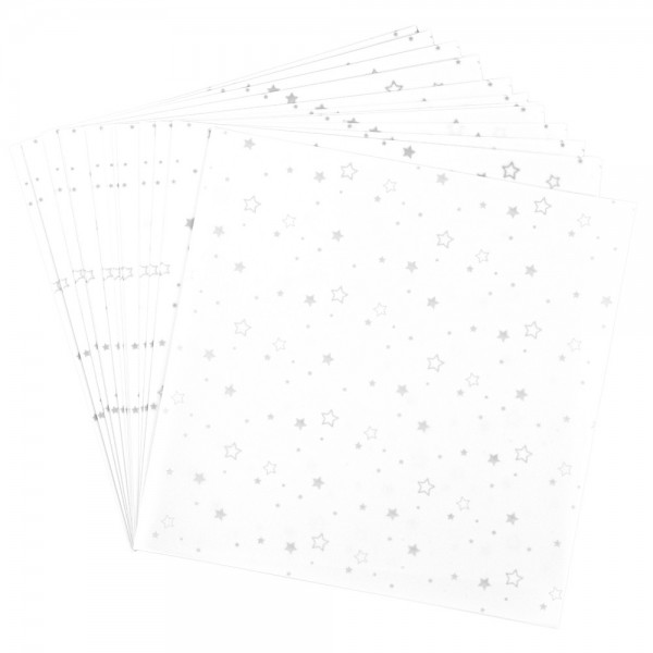 Faltpapiere, transparent, Sterne, 20cm x 20cm, 110 g/m², weiß/silber, 100 Stück