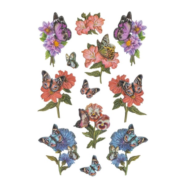 3-D Relief-Sticker, Schmetterlinge auf Blumen, verschiedene Größen, selbstklebend
