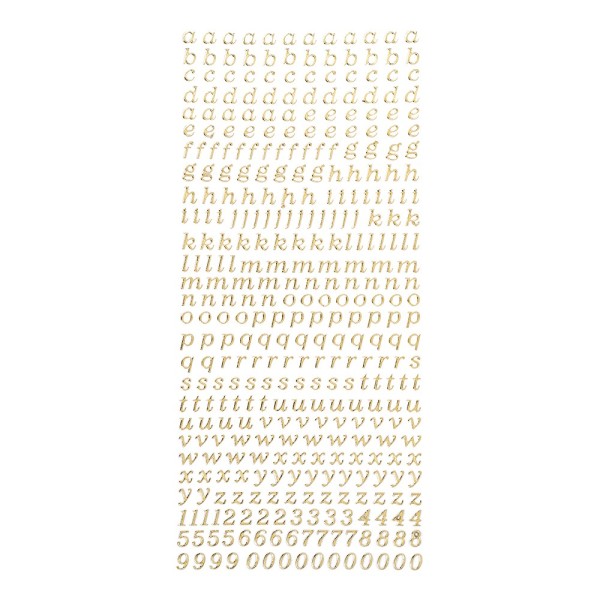 Sticker Alphabet 8, Kleinbuchstaben & Zahlen, Spiegelfolie, gold