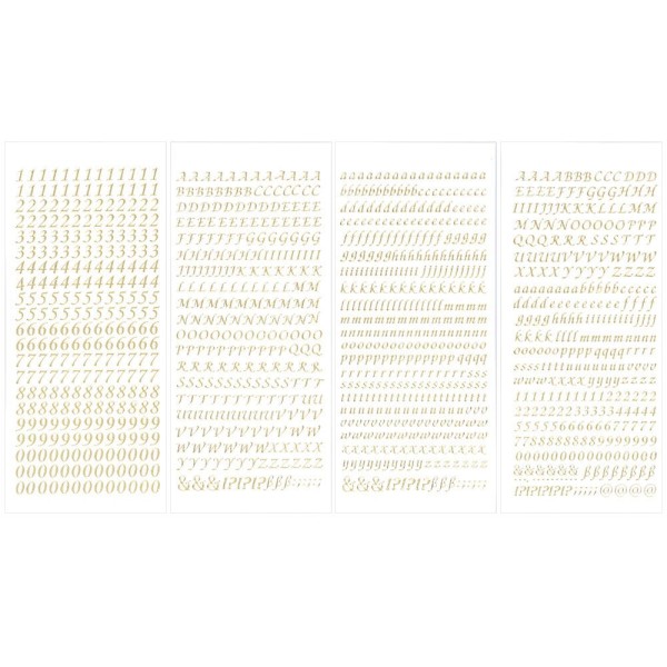 Stickerbogen, Buchstaben & Zahlen, gold, 4 Bogen
