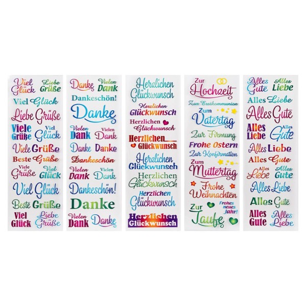 Glas-Relief-Transfers Deluxe, Anlässe & Wünsche 1, 10cm x 30cm, farbig, 5 Bogen