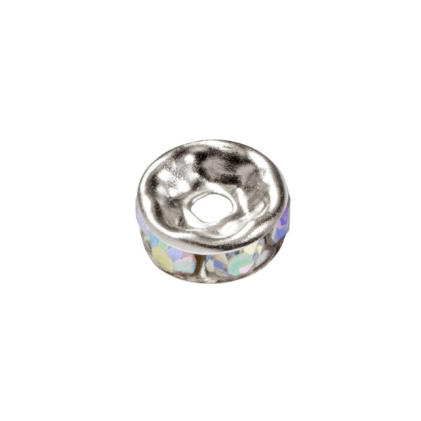 Strass-Rondell mit Strass-Steinen, Ø0,8 cm, 10 Stück, silber/mondstein irisierend