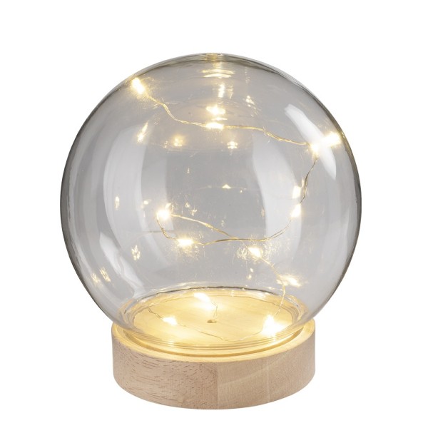 LED-Holz-Podest rund, mit Kugel, Ø8,3cm, 2cm hoch, mit 10 LEDs in Warmweiß
