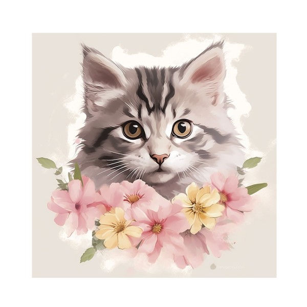 Diamond Painting, Katze mit Blüten, 30cm x 30cm, Motivleinwand, inkl. Werkzeug