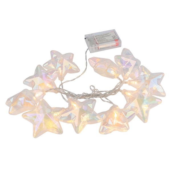 LED-Lichterkette, Sterne, irisierend, 10 LEDs in Warmweiß, mit Timer
