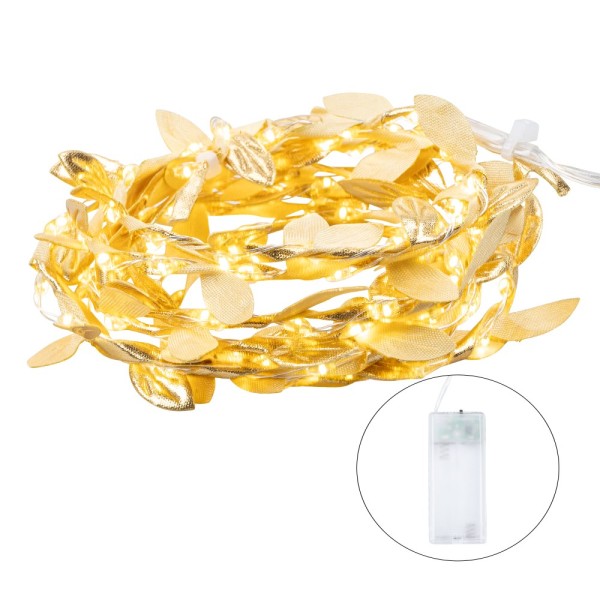 LED-Draht-Lichterkette mit goldenen Blättern, 100 LEDs in Warmweiß, 1,80m lang, Timer