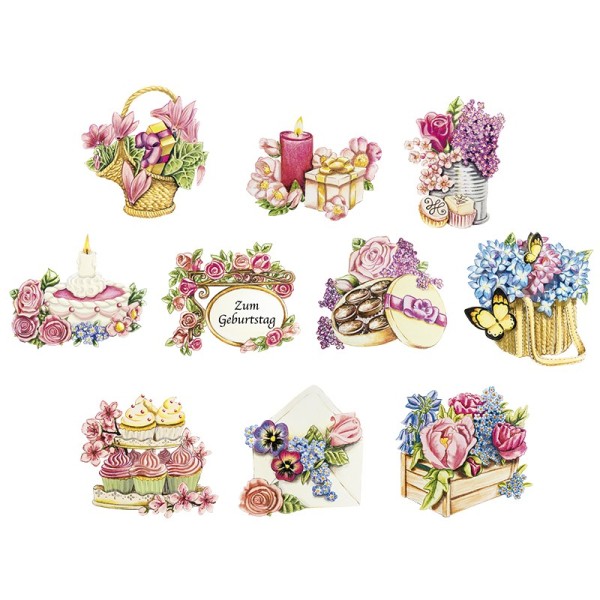 3-D Motive, Geburtstag, 7-9,5cm, 10 Motive