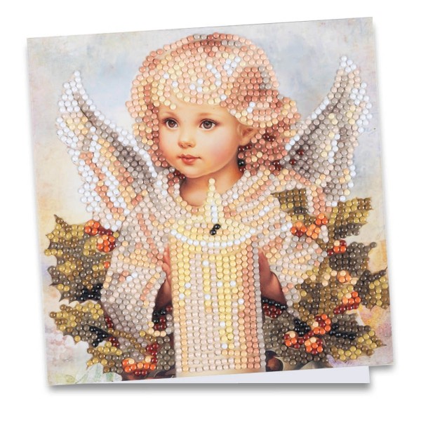 Diamond-Painting-Grußkarte, Engel mit Kerze, 16cm x 16cm, inkl. Zubehör