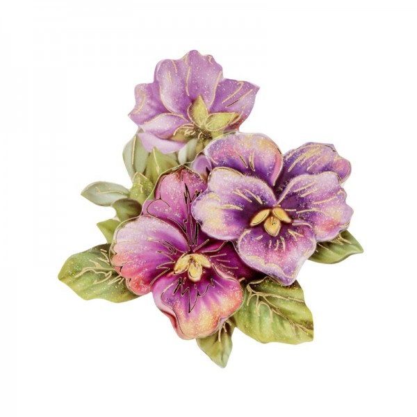 3-D Motiv, violette Blüten, Gold-Gravur & Glimmerlack, 8 cm