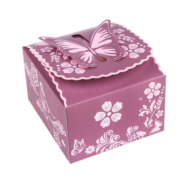 Zier-Faltboxen, Design 4, 10cm x 9cm x 6cm, aubergine mit rosafarbener Perlmuttveredelung, 10 Stück
