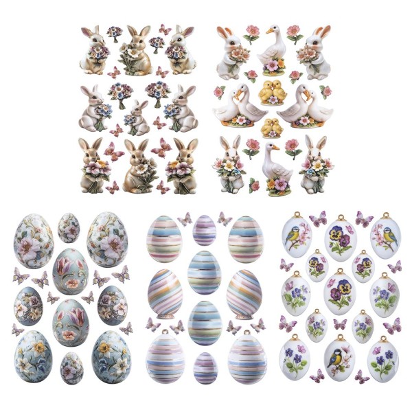3-D Relief-Sticker, Porzellan-Optik, Ostern, versch. Größen, 5 Bogen