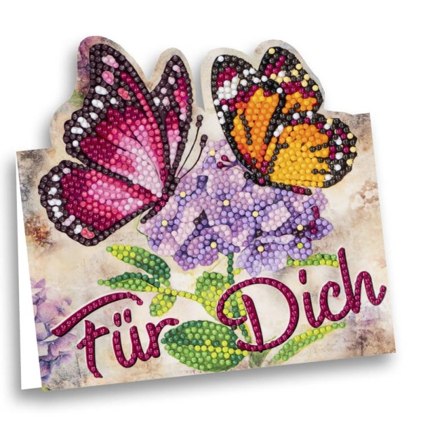 Diamond-Painting-Aufstellkarte, Schmetterlinge - Für Dich, 16,3cm x 16cm, inkl. Umschlag & Werkzeug