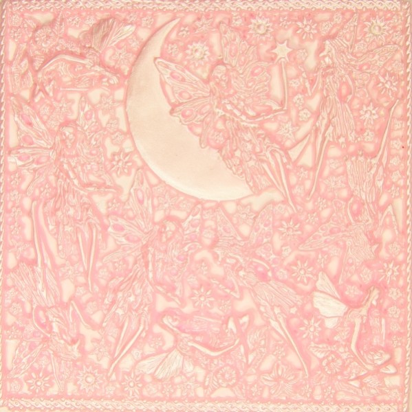 Wachsornament-Platte Elfen, 16 x 16 cm, rosa patiniert