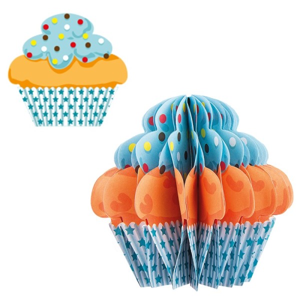 Waben-Stanzteile, Cupcake 4, beige/türkis, 8,2cm x 7,7cm, 100 Stück