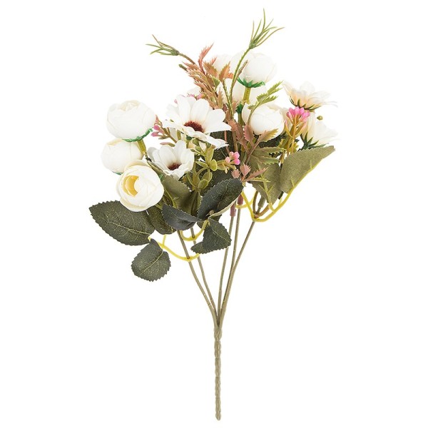 Blütenbusch, Rosen & Margeriten, 28cm hoch, 15 große Blüten Ø 2,5cm, weiß