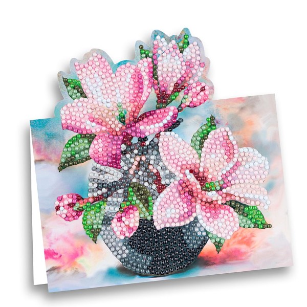 Diamond-Painting-Aufstellkarte, Magnolien in Vase, 16,3cm x 16cm, inkl. Zubehör