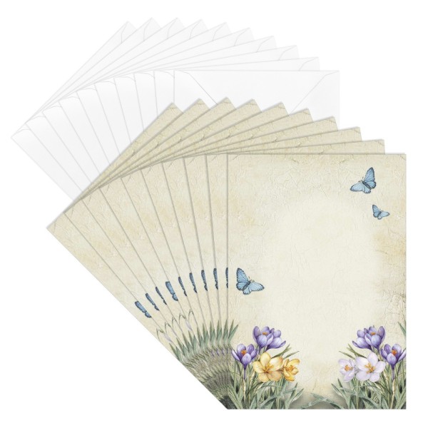 Motiv-Grußkarten, Vintage-Frühblüher, 11,5cm x 16,5cm, 2 Designs, inkl. Umschläge, 10 Stück