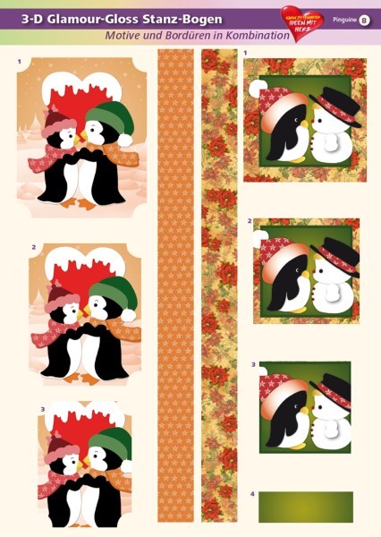 3-D GlamourGloss Bogen, Pinguine, DIN A4, Motiv 8