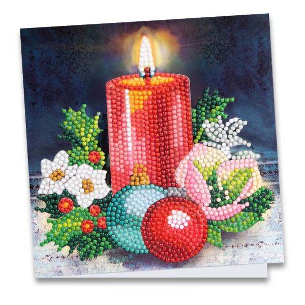 Diamond-Painting-Grußkarte, Kerze & Weihnachtskugeln 3, 16cm x 16cm, inkl. Zubehör
