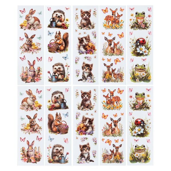 Transparent-Sticker, Tiere im Garten, verschiedene Designs, 10cm x 30cm, 10 Bogen