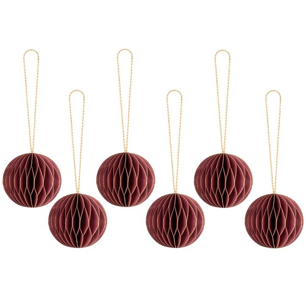 Waben-Kugeln, zum Aufhängen, Ø5cm, dunkelrot mit goldenem Rand, 6 Stück