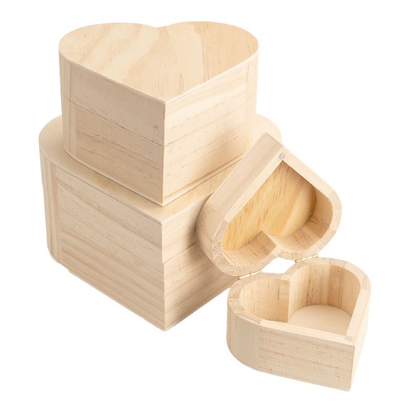 Boxen, Holz, Herzen, verschiedene Größen, 3 Stück