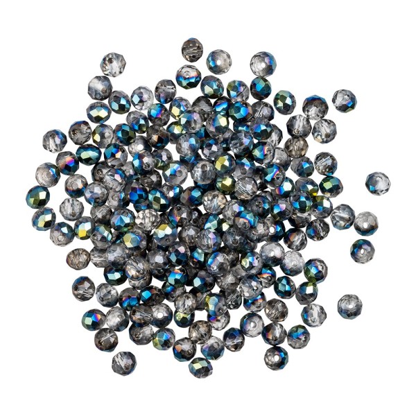 Perlen, rund, Ø 4mm, facettiert, zweifarbig, klar, grünblau-metallic, 180 Stück