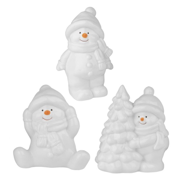 Deko-Figuren, Schneemänner 2, 3 Designs & Größen, weiß, 3 Stück
