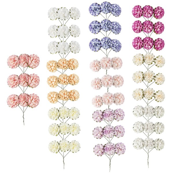 Deko-Blüten, Hortensien, Ø 3cm, 10 verschiedene Farben, 90 Stück