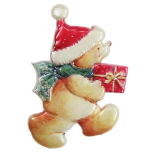 Wachsornament, Weihnachts-Teddy, farbig, geprägt, 7x6cm