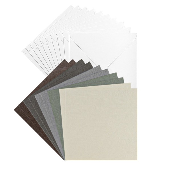 Grußkarten & Umschläge, Holz-Textur, 16cm x 16cm, 5 Farben, Farbsortierung 2, 20-teilig