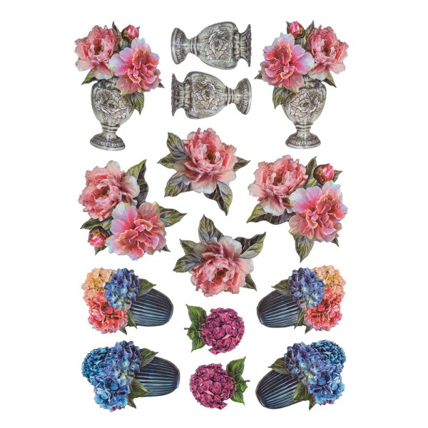 3-D Relief-Sticker, Stilvolle Blumenvasen 2, Design 1, verschiedene Größen, selbstklebend
