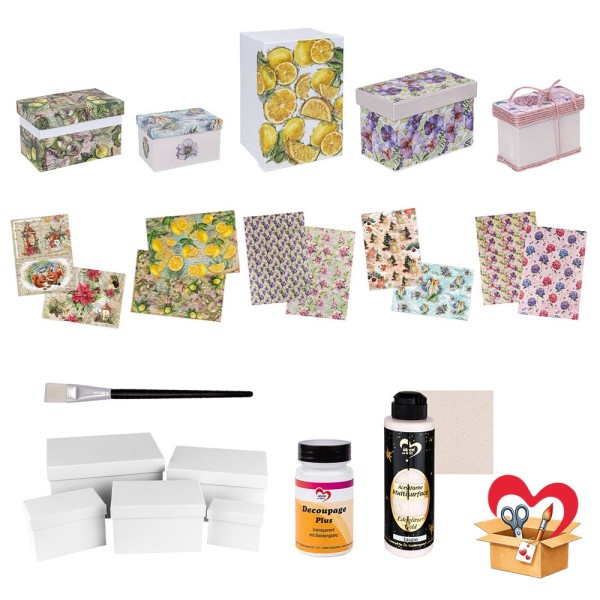 BastelBox: Kreative Decoupage-Boxen, 18-teilig