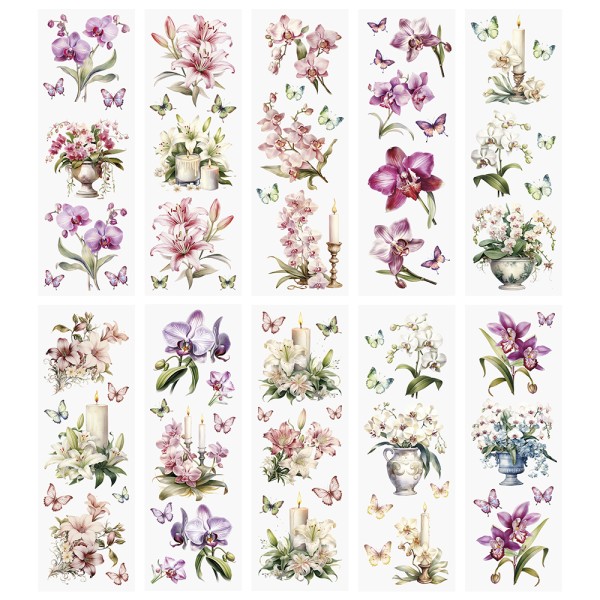 Premium-Transfers, Orchideen & Lilien, 10cm x 30cm, farbig, 10 Bogen