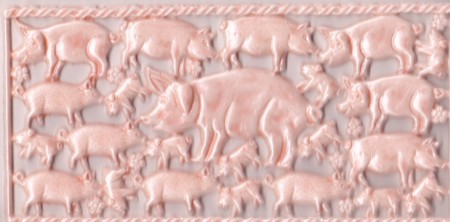 Wachsornament-Platte Schweinchen, 16 x 8 cm, rosa