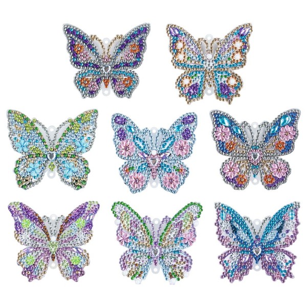 Diamond-Painting-Anhänger, Schmetterlinge 2, 8 Designs, 1,7mm stark, doppelseitig, 8 Stück
