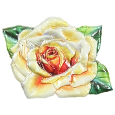Wachsornament Rose - gelb, geprägt, 7 x 8 cm
