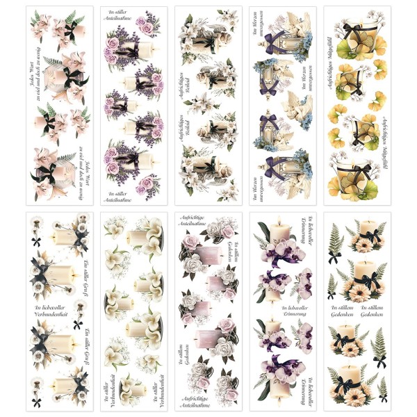 Premium-Transfers, Kondolenz-Kerzen, 10cm x 30cm, farbig, 10 Bogen