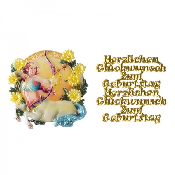 Wachsornamente, Sternzeichen Schütze & Herzlichen Glückwunsch, 2 Stück