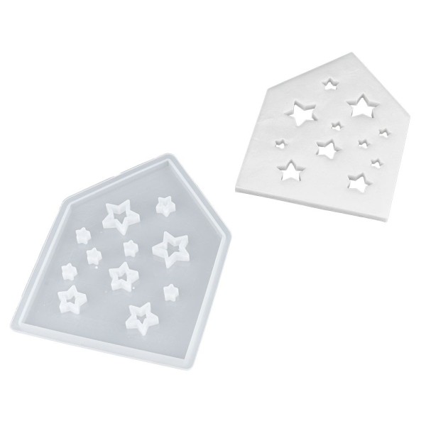 Silikonform, Haus mit Sternen, 9cm x 12cm x 0,7cm, transluzent, lebensmittelecht