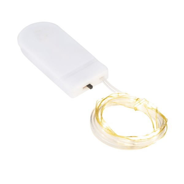 LED-Drahtlichterkette, goldener Draht mit 10 LEDs in Warmweiß, weißes Batteriefach